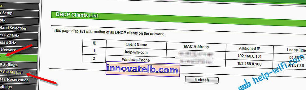 Pozeráme sa na zoznam klientov DHCP smerovača TP-LINK