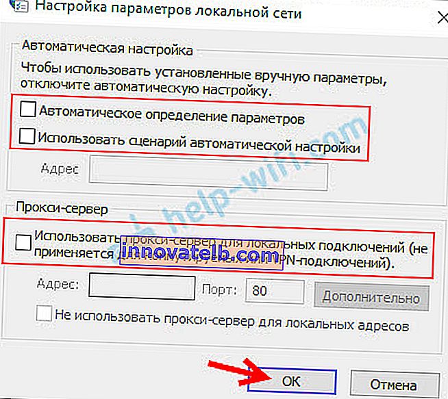 Po obnovení pripojenia v prehliadačoch Chrome, Opera a Yandex zakážte nastavenia servera proxy