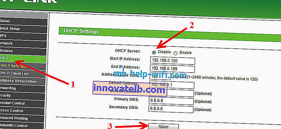TP-LINK: Zakážte DHCP, aby služba WDS fungovala správne