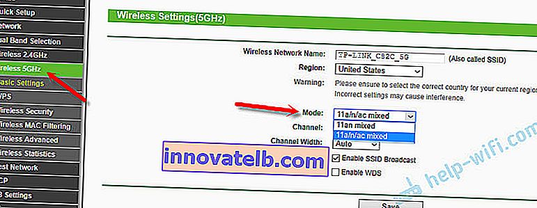 TP-Link: režim (režim) n / ac pre pásmo 5 GHz