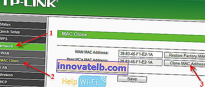 Klonirajte MAC na TL-WR940N / TL-WR941ND