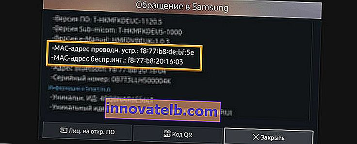 Wi-Fi og LAN MAC-adresse på Samsung TV