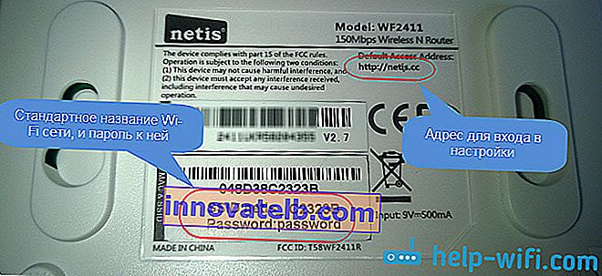 Den adresse, der skal indtastes indstillingerne og adgangskoden til Netis-routeren