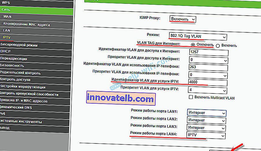 Konfiguration af IPTV med VLAN ID på TP-Link til Rostelecom