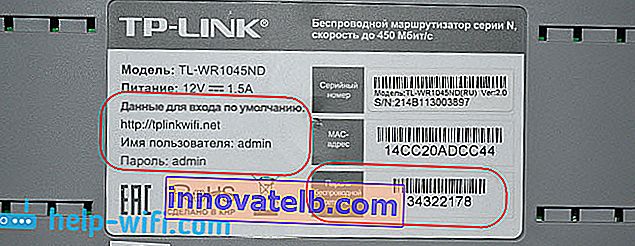 Standarddata og IP-adresse til indtastning af TP-LINK-indstillinger TL-WR1045ND