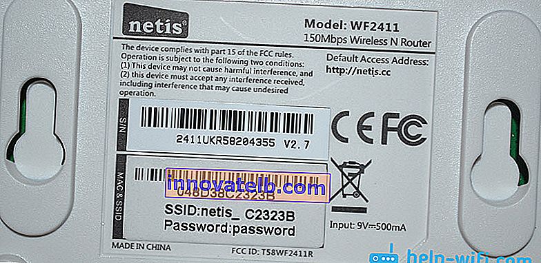 ssid Wi-Fi, adgangskode, adresse på Netis-routeren