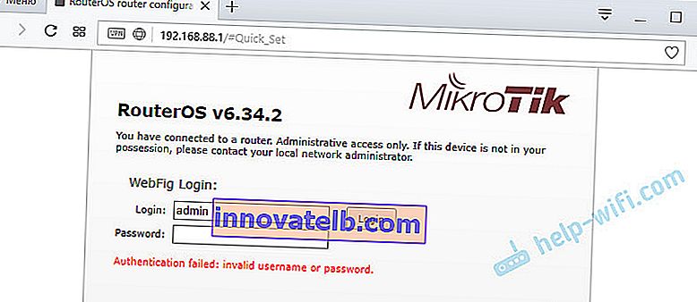 Pogrešna lozinka ili prijava za usmjerivač MikroTik