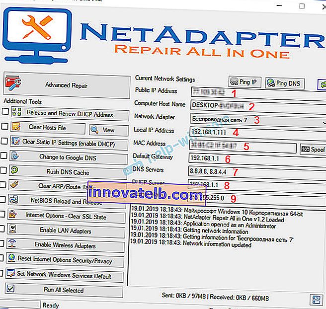Información de conexión de red en la reparación de NetAdapter