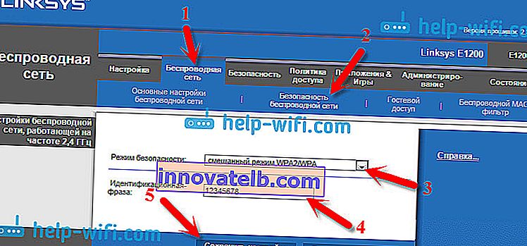 Sette et passord for et Wi-Fi-nettverk på Linksys E1200