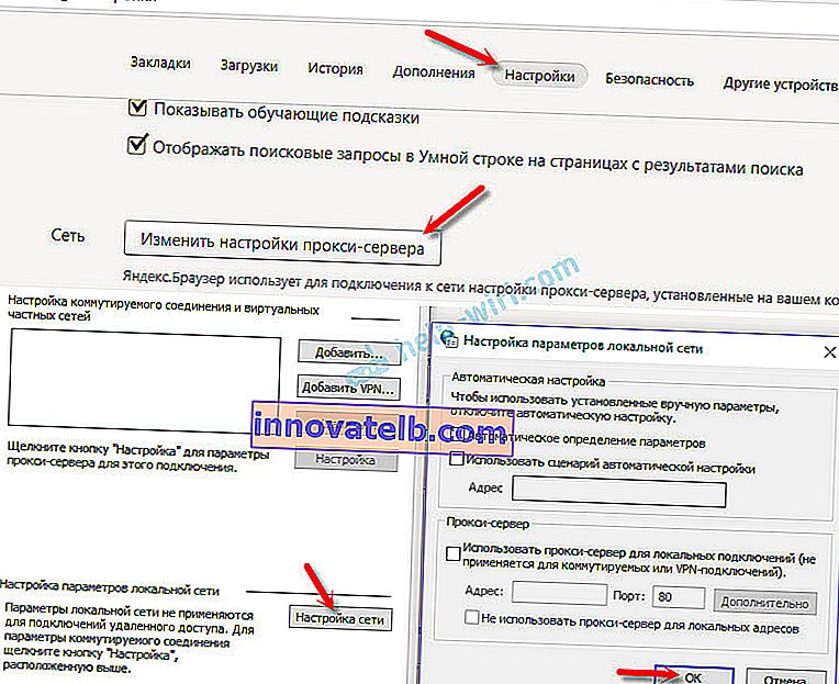 Nastavenia servera proxy v prehliadači Yandex