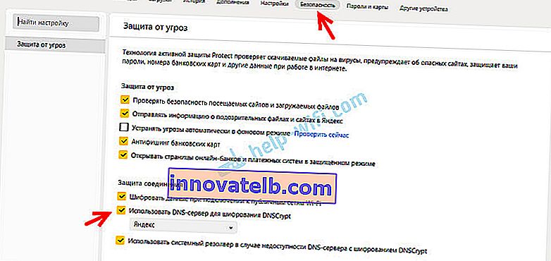 Aktivácia DNSCrypt na šifrovanie DNS v prehliadači Yandex